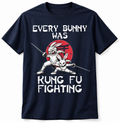 Every Bunny Was Kung Fu Fighting fencing t-shirt, navy, Palm Beach Fencing Club